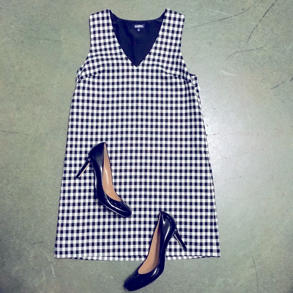 Tilton Designer Black & White Checkered Wool Sleeveless Dress Size Small